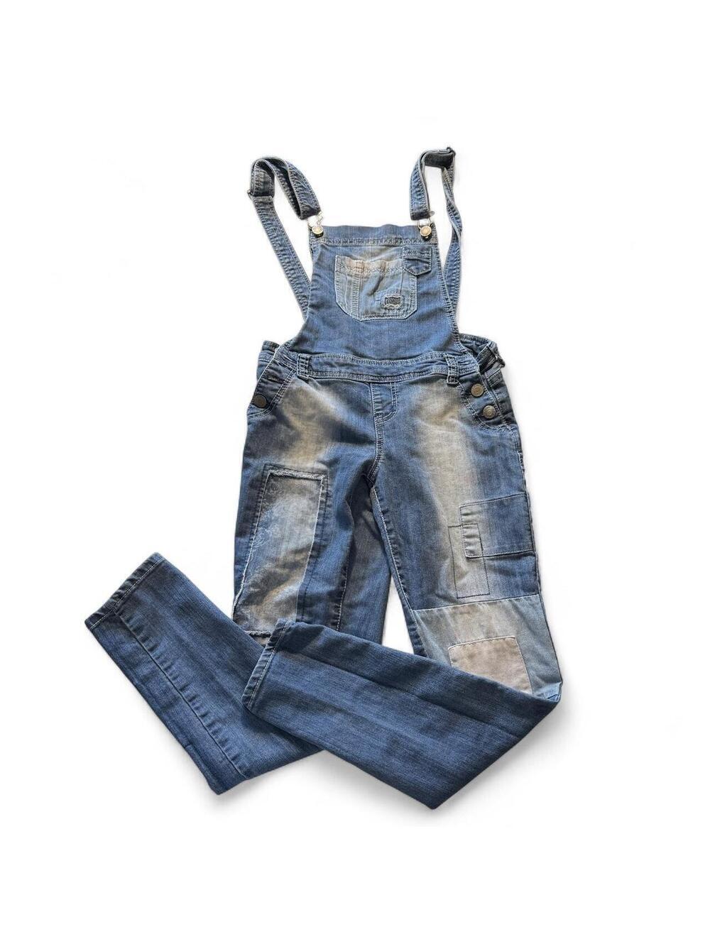 Rue21 Denim Patchwork Overalls Women's 3/4 Blue Y2K Grunge 2000s Streetwear